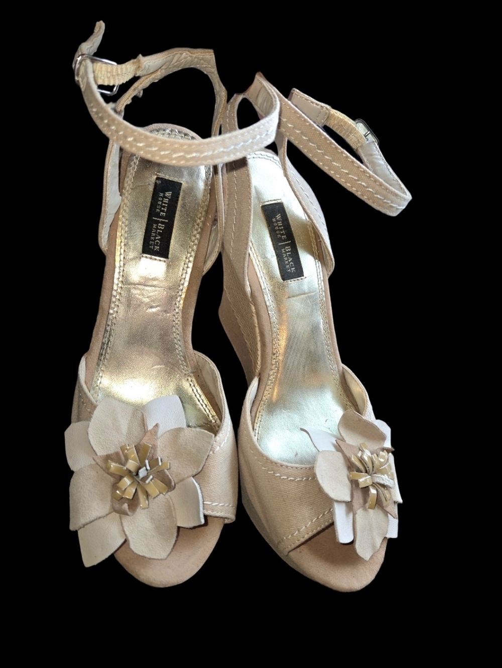 White House Black Market Nude Floral Wedge Sandals